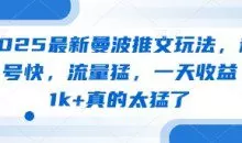 2025最新曼波推文玩法，起号快，流量猛一天收益1k+真的太猛了