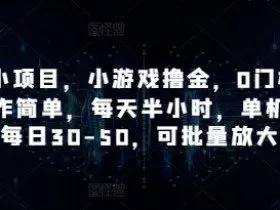 手机小项目，小游戏撸金，0门槛0投入操作简单，每天半小时，单机单号每日30-50，可批量放大