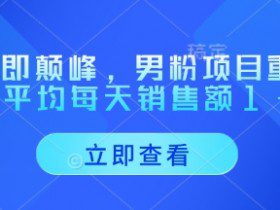 重回即颠峰，男粉项目重磅回归，平均每天销售额1-4W