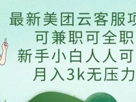 最新美团云客服项目，可兼职可全职，新手小白人人可做，月入3k无压力