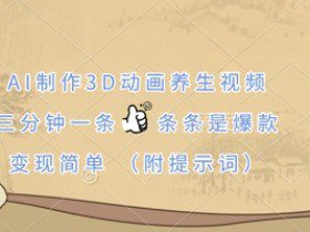 AI制作3D动画养生视频，三分钟一条，条条是爆款，变现简单(附提示词)