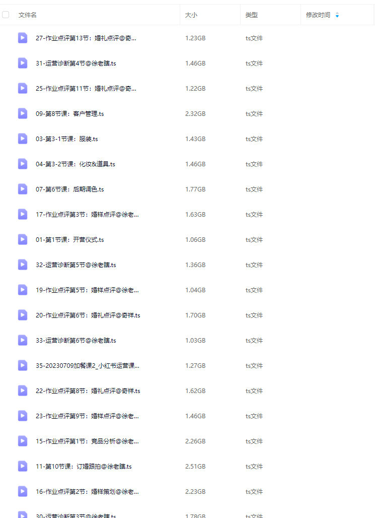 徐老瞎婚摄训练营第2期【画质不错只有视频】