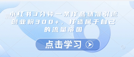 小红书3分钟一条作品精准引流创业粉300+,打造属于自己的流量帝国