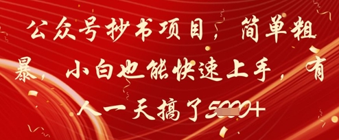公众号抄书项目,简单粗暴,小白也能快速上手,有人一天搞了1k+