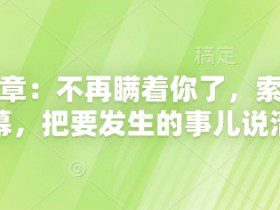 付费文章：不再瞒着你了，索性揭开天幕，把要发生的事儿说清楚