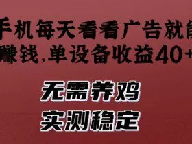 手机每天看看广告就能挣钱，单设备收益40+，无需养鸡，实测稳定【揭秘】