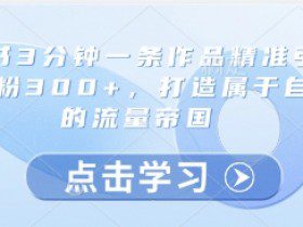 小红书3分钟一条作品精准引流创业粉300+，打造属于自己的流量帝国