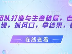 流量团队打造与生意破局，老板流量必修课，抓风口，拿结果，能落地
