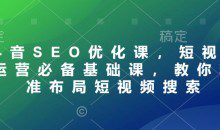 抖音SEO优化课，短视频运营必备基础课，教你精准布局短视频搜索
