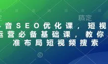 抖音SEO优化课，短视频运营必备基础课，教你精准布局短视频搜索