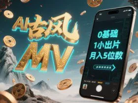 AI一键生成古风音乐MV，0剪辑基础1小时出片，多种变现渠道，一部手机月入5位数