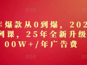 2025年爆款从0到爆，2025淘系精品系列课，25年全新升级版：1000W+1年广告费