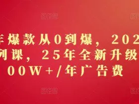 2025年爆款从0到爆，2025淘系精品系列课，25年全新升级版：1000W+1年广告费