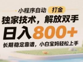 小程序自动打金独家技术，解放双手日入8张，长期稳定靠谱，小白宝妈轻松上手【揭秘】