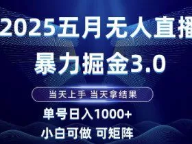 2025五月无人直播暴力掘金3.0，当天上手，当天拿结果，单号日入1k+小白可做可矩阵【揭秘】