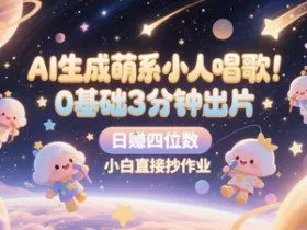 AI生成萌系小人唱歌，0基础3分钟出片，28个作品涨粉8.9W，单条最高19W赞，日入四位数，小白直接抄作业