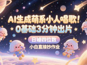 AI生成萌系小人唱歌，0基础3分钟出片，28个作品涨粉8.9W，单条最高19W赞，日入四位数，小白直接抄作业