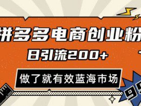 拼多多引流电商创业粉，日引200+，可矩阵放大，做了就有效【揭秘】