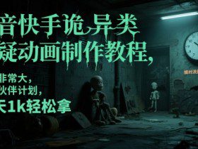 抖音快手诡异类悬疑动画制作教程，流量非常大，可过伙伴计划，每天1k轻松拿