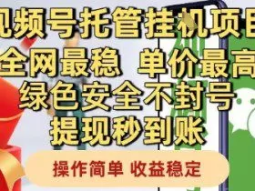 视频号托管挂G项目全网最稳，单价最高，绿色安全不封号提现秒到账，操作简单，收益稳定【揭秘】