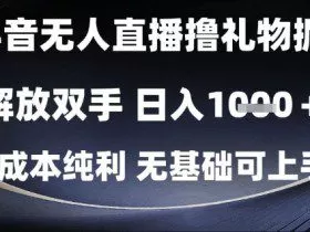 抖音无人直播撸礼物掘金，解放双手，日入1k，0成本纯利，无基础可上手【揭秘】