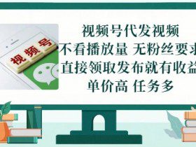 视频号代发视频，无需做视频，无需写文案，不看播放量，无粉丝要求，直接领取发布就有收益【揭秘】