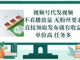 视频号代发视频，无需做视频，无需写文案，不看播放量，无粉丝要求，直接领取发布就有收益【揭秘】