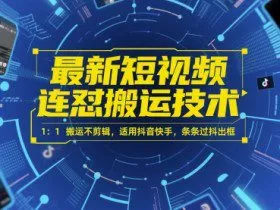 最新短视频连怼搬运技术 1：1搬运不剪辑，适用抖音快手，条条过抖出框