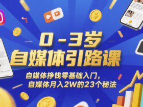 0-3岁自媒体引路课，自媒体挣钱零基础入门，自媒体月入2W的23个秘法