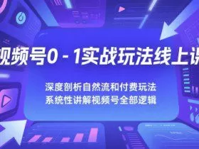 视频号0-1实战玩法线上课，深度剖析自然流和付费玩法，统性讲解视频号全部逻辑