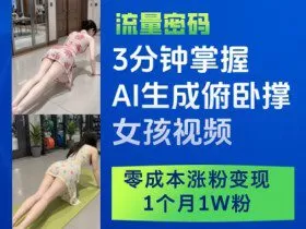 3分钟掌握AI生成俯卧撑女孩视频，零成本涨粉变现，1个月1W粉