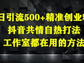 日引流500+精准创业粉，抖音共情自热打法，工作室都在用的方法
