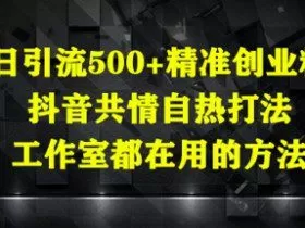 日引流500+精准创业粉，抖音共情自热打法，工作室都在用的方法