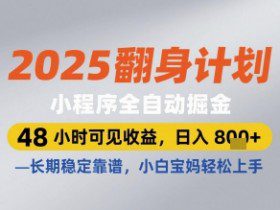 2025翻身计划小程序全自动掘金，48小时可见收益，日入多张+，长期稳定靠谱，小白宝妈轻松上手【揭秘】
