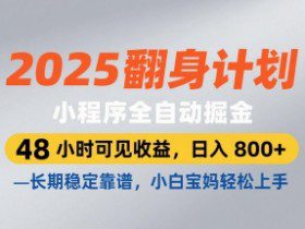 2025翻身计划，小程序全自动掘金，48小时可见收益，日入8张+，长期稳定靠谱，小白宝妈轻松上手【揭秘】