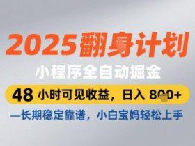 2025小程序全自动掘金，48 小时可见收益，日入8张，长期稳定靠谱，小白宝妈轻松上手【揭秘】
