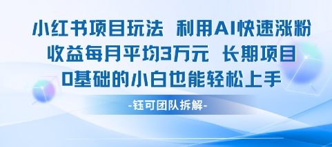 适合小白操作的小红书新项目,利用AI快速涨粉,收益每月平均1W+