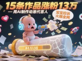 用AI制作幼崽代言人，宝宝的控诉火爆全网，15条作品涨粉13W，单号月入5位数实操教程