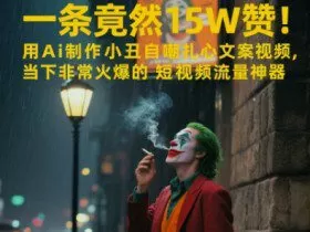 一条视频竟然15W赞！用AI制作小丑自嘲扎心文案视频，当下非常火爆的短视频流量神器