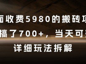 外面收费5980的搬砖项目，3天搞了7张+，当天可落地，详细玩法拆解【揭秘】