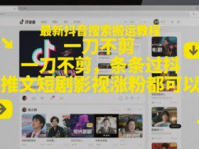 最新抖音搜索搬运教程，一刀不剪，条条过抖，推文短剧影视涨粉都可以