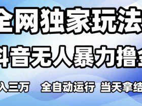 全网独家玩法，抖音无人暴力撸金，月入3W，全自动运行，当天拿结果，可矩阵【揭秘】