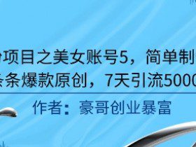 男粉项目之美女账号5，简单制作，条条爆款原创，7天引流5000+
