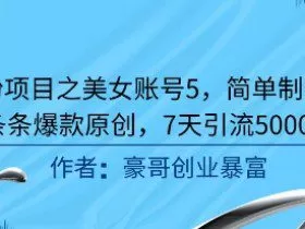 男粉项目之美女账号5，简单制作，条条爆款原创，7天引流5000+
