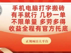手机电脑打字搬砖，副业可发展主业来做蓝海项目，有手就行，几秒一单，不限单量，多劳多得【揭秘】