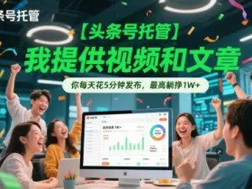 【头条号托管 】我提供视频和文章，你每天花5分钟发布，最高躺挣1W+【揭秘】