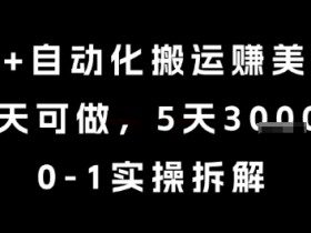 AI+自动化搬运挣美金，每天可做，5天3k+，0-1实操拆解【揭秘】