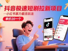 抖音极速短剧拉新项目，小红书暴力截流玩法，单价20一个