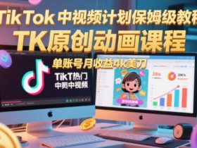 TikTok中视频计划保姆级教程，TK原创动画课程，单账号月收益4k美刀