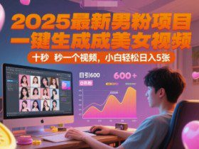 2025最新男粉项目，一键生成美女视频，日引600+色粉 十秒一个视频，小白轻松日入5张【揭秘】